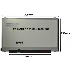 LCD PANEL 17,3" HD+ 1600x900 30PIN MATNÝ / ÚCHYTY NAHOŘE A DOLE LCD PANEL 17,3" HD+ 1600x900 30PIN MATNÝ / ÚCHYTY NAHOŘE A DOLE