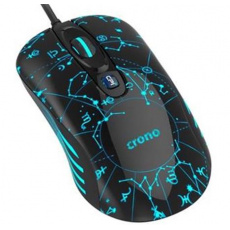 Crono OP-636B, myš herní laserová, 800/1600/3200 DPI, LED podsvícení modré, USB