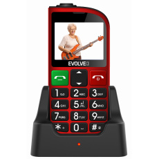 EVOLVEO EasyPhone FM, mobilní telefon pro seniory s nabíjecím stojánkem (červená barva)