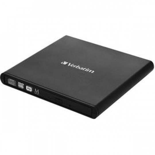 VERBATIM Externí CD/DVD Slimline vypalovačka USB 2.0 černá,Nero, adaptér USB-A na USB-C