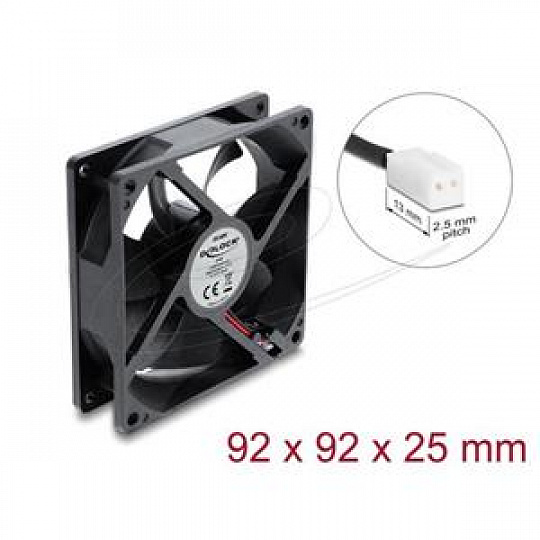 Delock Axiální ventilátor 48 V DC, 92 x 92 x 25 mm s 2-pinovým zásuvkovým konektorem ventilátoru, černý Delock Axiální ventilátor 48 V DC, 92 x 92 x 25 mm s 2-pinovým zásuvkovým konektorem ventilátoru, černý