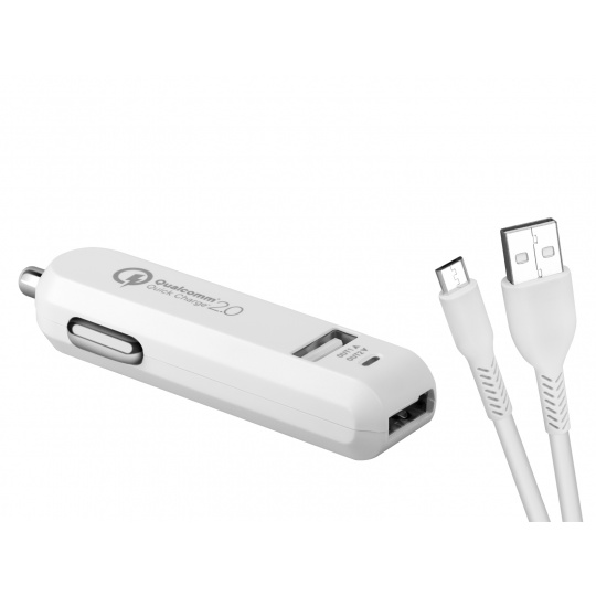 Nabíječka do auta AVACOM CarMAX 2,  2x Qualcomm Quick Charge 2.0, bílá barva (micro USB kabel)
