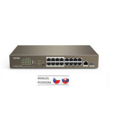 Tenda TEF1118P-16-150W PoE AT switch - 16x PoE 100 Mb/s + 1x Uplink 1Gb/s RJ45/SFP, PoE 135W,fanless Tenda TEF1118P-16-150W PoE AT switch - 16x PoE 100 Mb/s + 1x Uplink 1Gb/s RJ45/SFP, PoE 135W,fanless