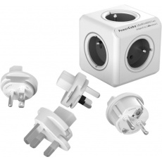 Zásuvka PowerCube REWIRABLE Grey + 4x cest. adap., 5-ti rozbočka, 6A Zásuvka PowerCube REWIRABLE Grey + 4x cest. adap., 5-ti rozbočka, 6A