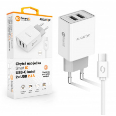 ALIGATOR Chytrá síťová nabíječka 2,4A, 2xUSB, smart IC, bílá, USB-C kabel ALIGATOR Chytrá síťová nabíječka 2,4A, 2xUSB, smart IC, bílá, USB-C kabel