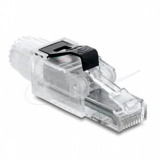 Delock Zástrčka RJ45 pro montáž v terénu, Cat.6A, nestíněná, průhledná / černá Delock Zástrčka RJ45 pro montáž v terénu, Cat.6A, nestíněná, průhledná / černá