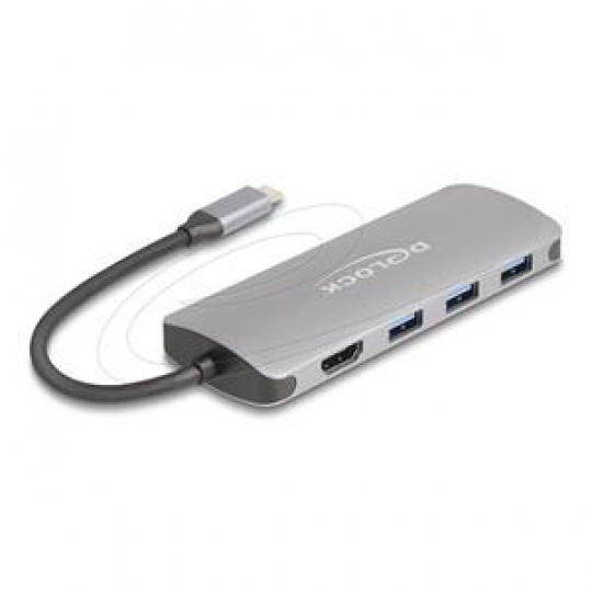 Delock 7portový USB 10 Gb/s rozbočovač a výstup 4K HDMI s připojením USB typu C a PD 3.0 90 Wattů