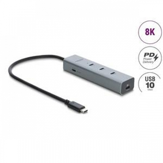 Delock 5 portový rozbočovač USB Type-C™, 10 Gbps, s video výstupem 8K a PD3.0 100 W Delock 5 portový rozbočovač USB Type-C™, 10 Gbps, s video výstupem 8K a PD3.0 100 W