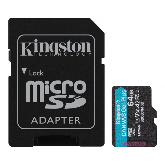 64GB microSDXC Kingston Canvas Go! Plus A2 U3 V30 170MB/s + adapter