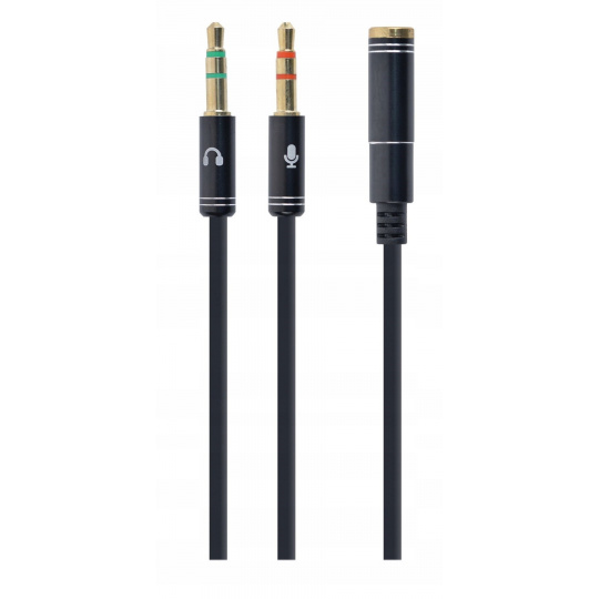 GEMBIRD redukce audio pro sluchátka 3,5 mm stereo jack 4-pin female - 2x 3,5mm jack male, 20 cm