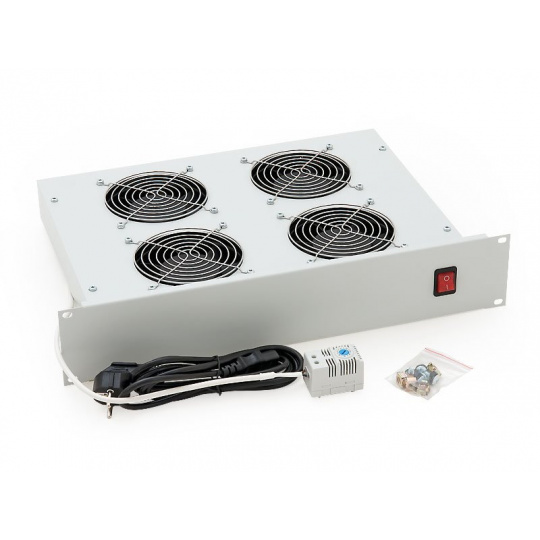 Ventilační jednotka Triton 19" Horizontální 230V/92W, 2U, 4x ventil, bimetalový termostat, bílá