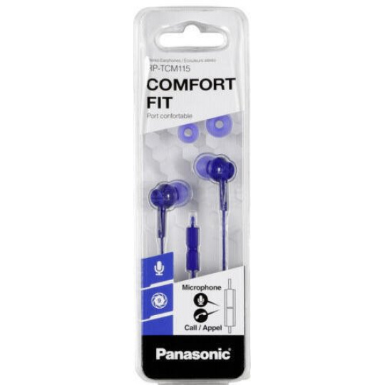 Panasonic RP-TCM115E-A, drátové sluchátka, do uší, 3,5mm jack, kabel 1,2m, modrá