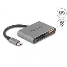 Delock Čtečka karet USB-C pro paměťové karty SD a Micro SD + port USB 10 Gb/s typu A a USB typu C PD 2.0 85 W Delock Čtečka karet USB-C pro paměťové karty SD a Micro SD + port USB 10 Gb/s typu A a USB typu C PD 2.0 85 W