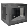 Skříň SmartRack 10U, Š=600mm, Hl=550mm, hloubka pro přepínače, prosklené dveře, montáž na stěnu