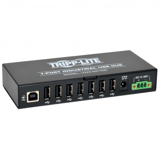 Rozbočovač 7x USB 2, průmyslový, odolnost ESD 15kV, kovové pouzdro, možnost montáže