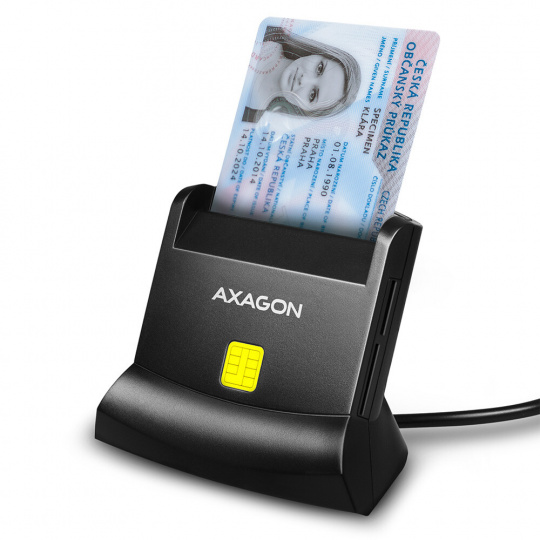 AXAGON CRE-SM2, externí čtečka občanek (eObčanka) a paměťových karet SD/microSD/SIM, kabel 1.3 m s USB-A konektorem