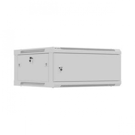 NÁSTĚNNÁ INSTALAČNÍ SKŘÍŇ 19" 4U 600X600 ŠEDÁ KOVOVÁ DVÍŘKA (PLOCHÉ BALENÍ)