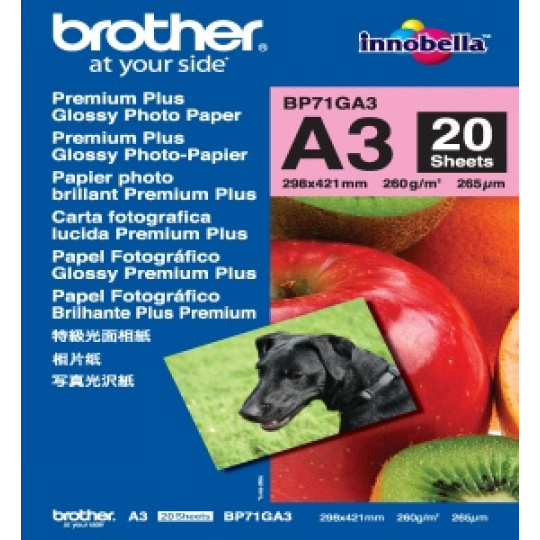 Brother papír BP71GA3, 20 listů, A3 Premium Glossy, 260g