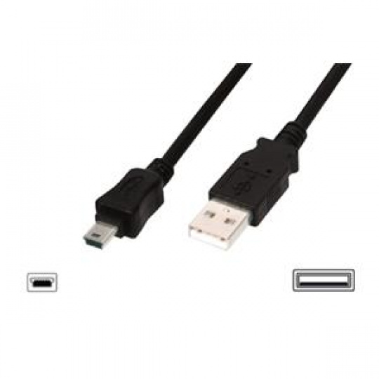 Digitus USB kabel USB A samec na B-mini 5pin samec, 2x stíněný, Měď, 1,8m, černý