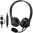 Genius HS-235U AI, Headset, drátový, náhlavní, mikrofon, Copilot, ovládání hlasitosti, kabel 2,4m, USB-C, USB, černý