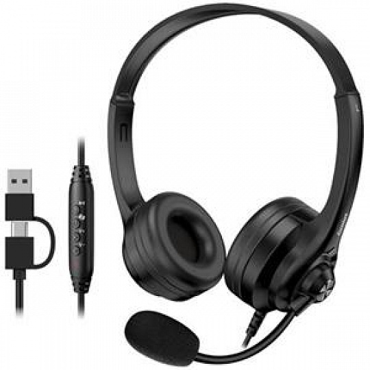 Genius HS-235U AI, Headset, drátový, náhlavní, mikrofon, Copilot, ovládání hlasitosti, kabel 2,4m, USB-C, USB, černý Genius HS-235U AI, Headset, drátový, náhlavní, mikrofon, Copilot, ovládání hlasitosti, kabel 2,4m, USB-C, USB, černý