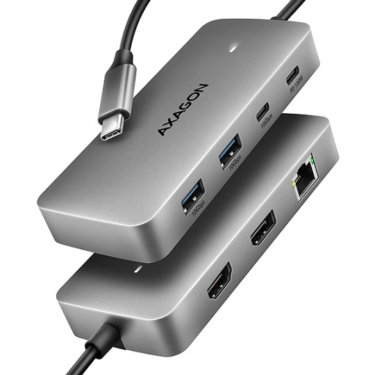 AXAGON HMC-CUB83X2, USB 10Gbps hub, 2x USB-A, USB-C, HDMI & DP 4k/144Hz, RJ-45, PD 100W, kabel 15cm AXAGON HMC-CUB83X2, USB 10Gbps hub, 2x USB-A, USB-C, HDMI & DP 4k/144Hz, RJ-45, PD 100W, kabel 15cm