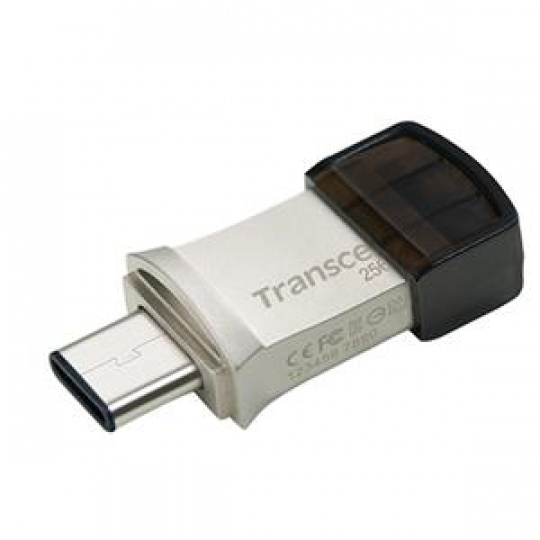 Transcend 256GB JetFlash 890, USB-C/USB 3.1 duální flash disk, malé rozměry, stříbrný kov, odolá prachu i vodě