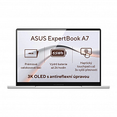 ASUS ExpertBook A7/A7406CMA-OLEDC716512W/7-350/14"/2880x1800/16GB/512GB/Intel int/W11H/Silver/3RNBD ASUS ExpertBook A7/A7406CMA-OLEDC716512W/7-350/14"/2880x1800/16GB/512GB/Intel int/W11H/Silver/3RNBD