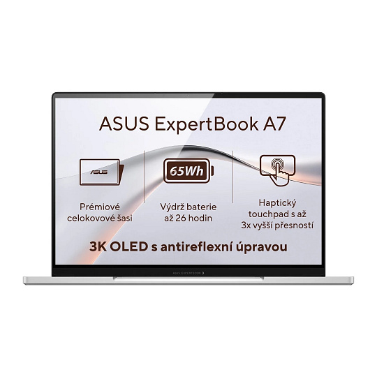 ASUS ExpertBook A7/A7406CMA-OLEDC716512W/7-350/14"/2880x1800/16GB/512GB/Intel int/W11H/Silver/3RNBD ASUS ExpertBook A7/A7406CMA-OLEDC716512W/7-350/14"/2880x1800/16GB/512GB/Intel int/W11H/Silver/3RNBD