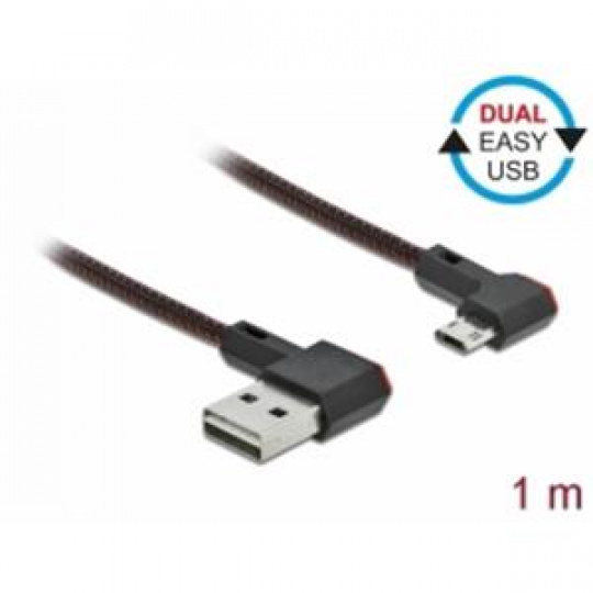 Delock Kabel EASY-USB 2.0 Typ-A samec na EASY-USB Typ Micro-B samec pravoúhlý levý / pravý 1 m černý