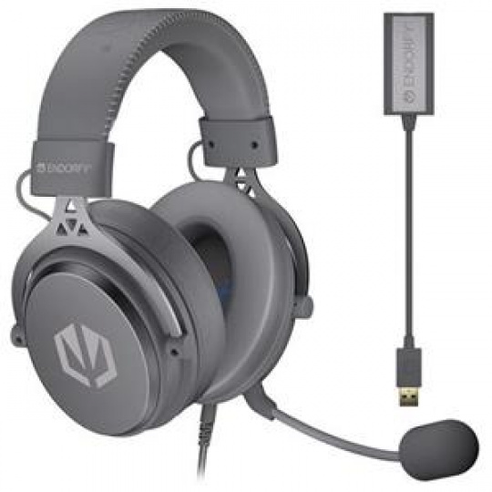 Endorfy VIRO Plus USB Alt Grey Headset,herní,náhlavní,drátový,odnímatelný mik.,53mm měniče,3,5mm jack + externí zvk.karta/šedý