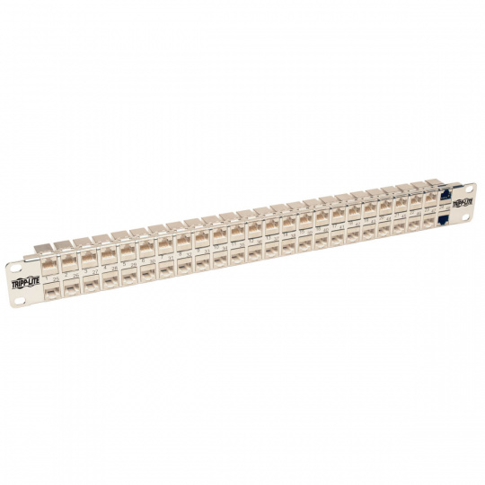 Patch panel průchozí STP stíněný pro montáž do racku 1U, 48x Cat6a, RJ45 Ethernet