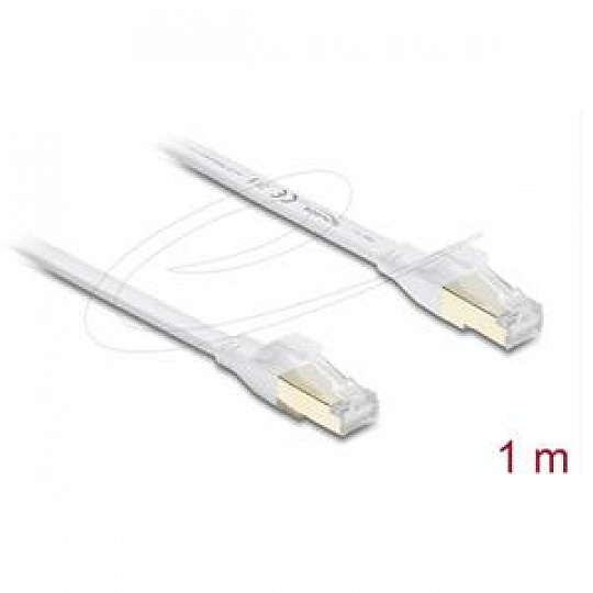 Delock Plochý spojovací kabel RJ45 Cat.8.1 U/FTP, až 40 Gbps, 1 m, bílý Delock Plochý spojovací kabel RJ45 Cat.8.1 U/FTP, až 40 Gbps, 1 m, bílý
