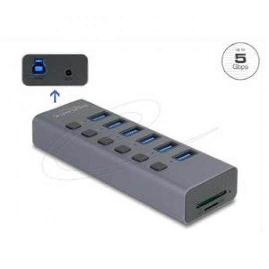 Delock Externí 6 portový rozbočovač USB 5 Gbps s přepínačem a se slotem SD / Micro SD