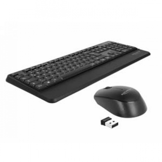 Delock Sada USB klávesnice a myši, 2,4 GHz, bezdrátová, černá (s podložkou pro zápěstí)