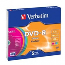 VERBATIM DVD-R AZO 4,7GB, 16x, colour, slim case 5 ks