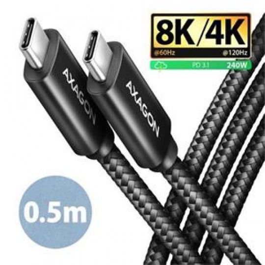 AXAGON BUCM4X-CM05AB NewGEN+ kabel USB-C <-> USB-C, 0.5m, USB4 Gen 3×2, PD 240W 5A, 8K HD, ALU, oplet, černý