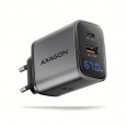 AXAGON ACU-PQ67D, GaN nabíječka do sítě 67W, výstup USB-A + USB-C, PD3.0/PPS/QC4+/SFC2.0/Apple, LCD