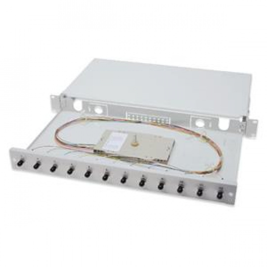 Digitus Fiber Optic Sliding Splice Box, 1U, Equipped 12x ST, incl. M 25 Screw, Splice Cassette Color Pigtails OM2, Adapter