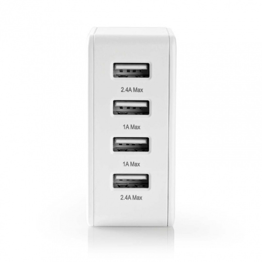 Nedis WCHAU481AWT - Síťová nabíječka | 4.8 A | 4 výstupy | USB-A | Bílá barva