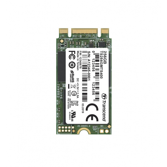 TRANSCEND MTS400 256GB SSD disk M.2 2242, SATA III 6Gb/s (MLC), 530MB/s R, 470MB/s W, tray