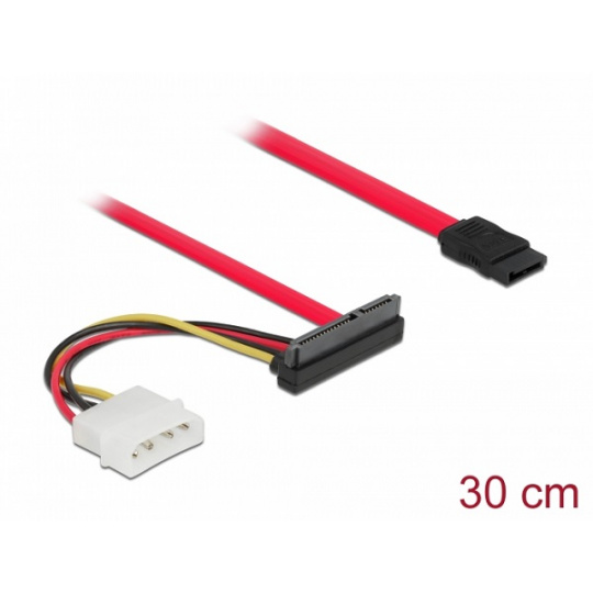 Delock Kabel SATA 6 Gb/s 7 pin samice + Molex 4 pin napájecí konektor > SATA 22 pin samice pravoúhlý nahoru 50 cm