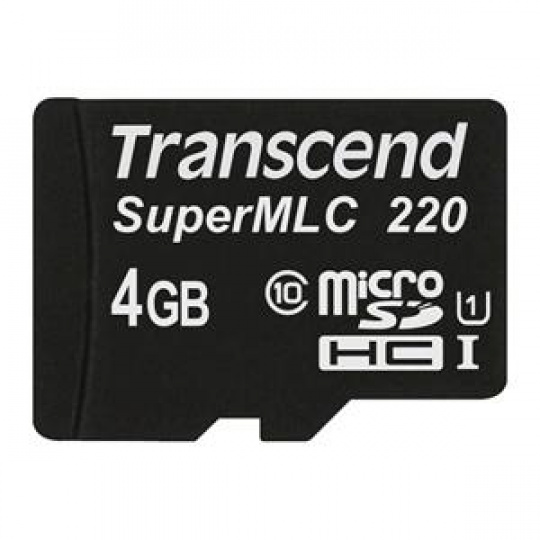 Transcend 4GB microSDHC220I UHS-I U1 (Class 10) SuperMLC průmyslová paměťová karta, 80MB/s R, 45MB/s W, černá