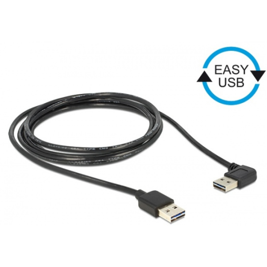 Delock Kabel EASY-USB 2.0 Typ-A samec > EASY-USB 2.0 Typ-A samec pravoúhlý levý / pravý 2 m