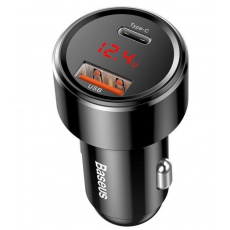 Baseus nabíječka do auta Magic USB-C PD, USB-A 45W s displejem černá Baseus nabíječka do auta Magic USB-C PD, USB-A 45W s displejem černá