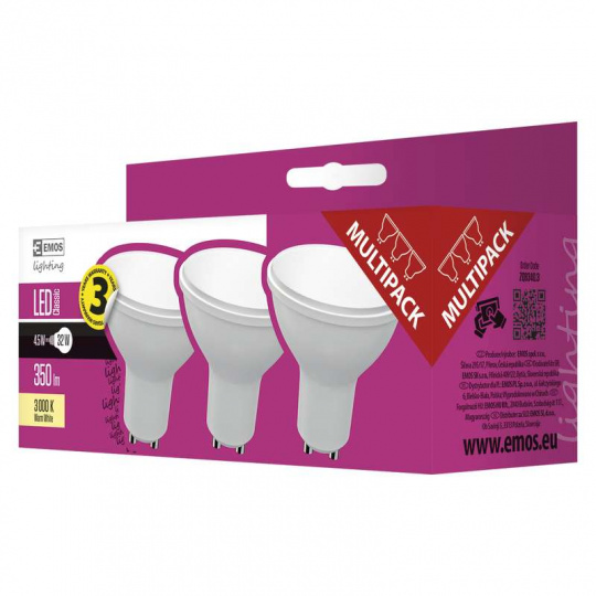 EMOS LED ŽÁROVKA CLASSIC MR16 4,5W GU10 teplá bílá 3ks