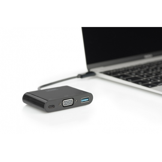 DIGITUS Adaptér USB typu C Multiport na VGA 1x VGA, 1x USB-C (PD), 1x USB 3.0, černý