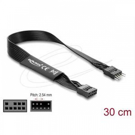 Delock Plochý kabel HD Audio, prodlužovací kabel základní desky, z 9 pinového konektoru na zásuvkový pinový konektor, 30 Delock Plochý kabel HD Audio, prodlužovací kabel základní desky, z 9 pinového konektoru na zásuvkový pinový konektor, 30