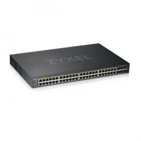 Zyxel GS1920-48HPv2, 50 Port Smart Managed PoE Switch 44x Gigabit Copper PoE and 4x Gigabit dual pers., hybrid mode, standalone