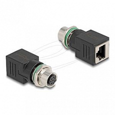 Delock M12 adaptér, ze čtyřpinové A-kódované zástrčky na konektor RJ45 přímý Delock M12 adaptér, ze čtyřpinové A-kódované zástrčky na konektor RJ45 přímý